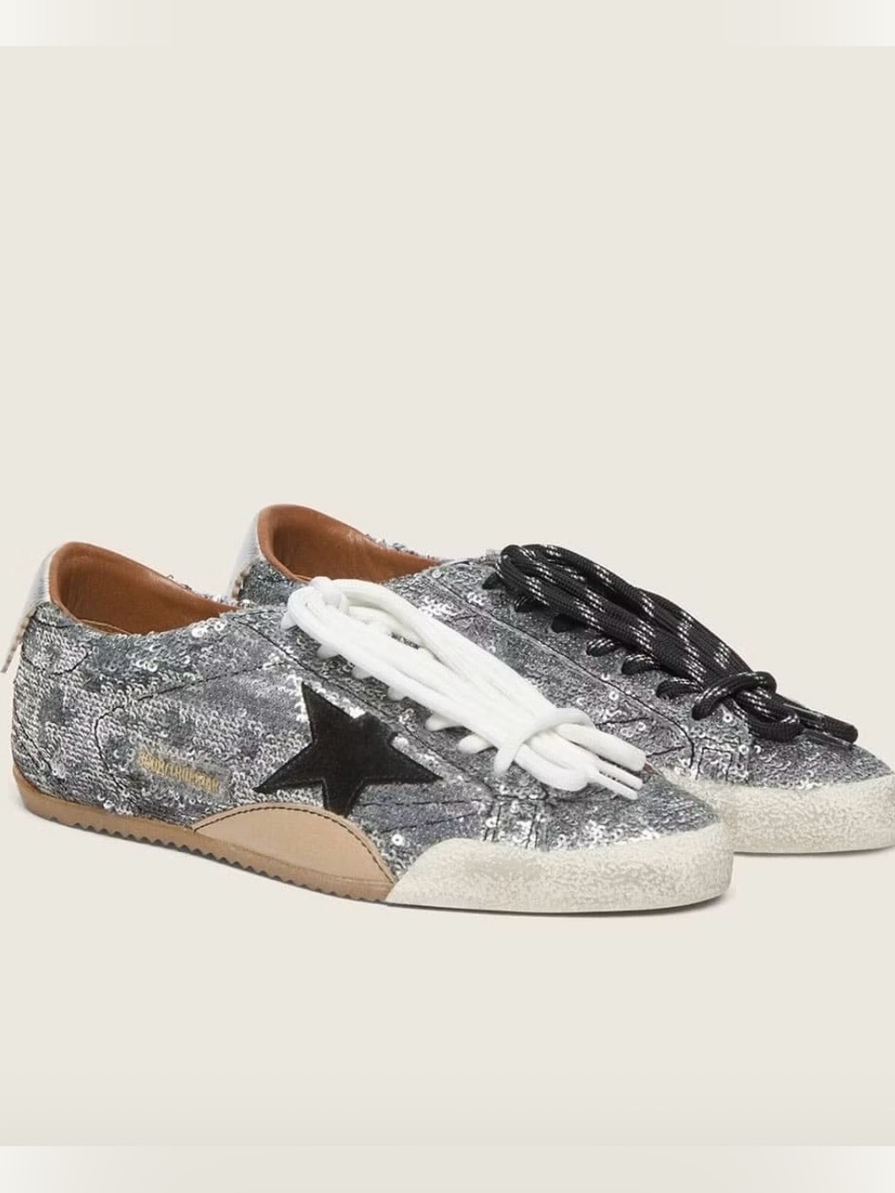 Golden Goose Silver Sequin Superstar Sneakers with Black Star